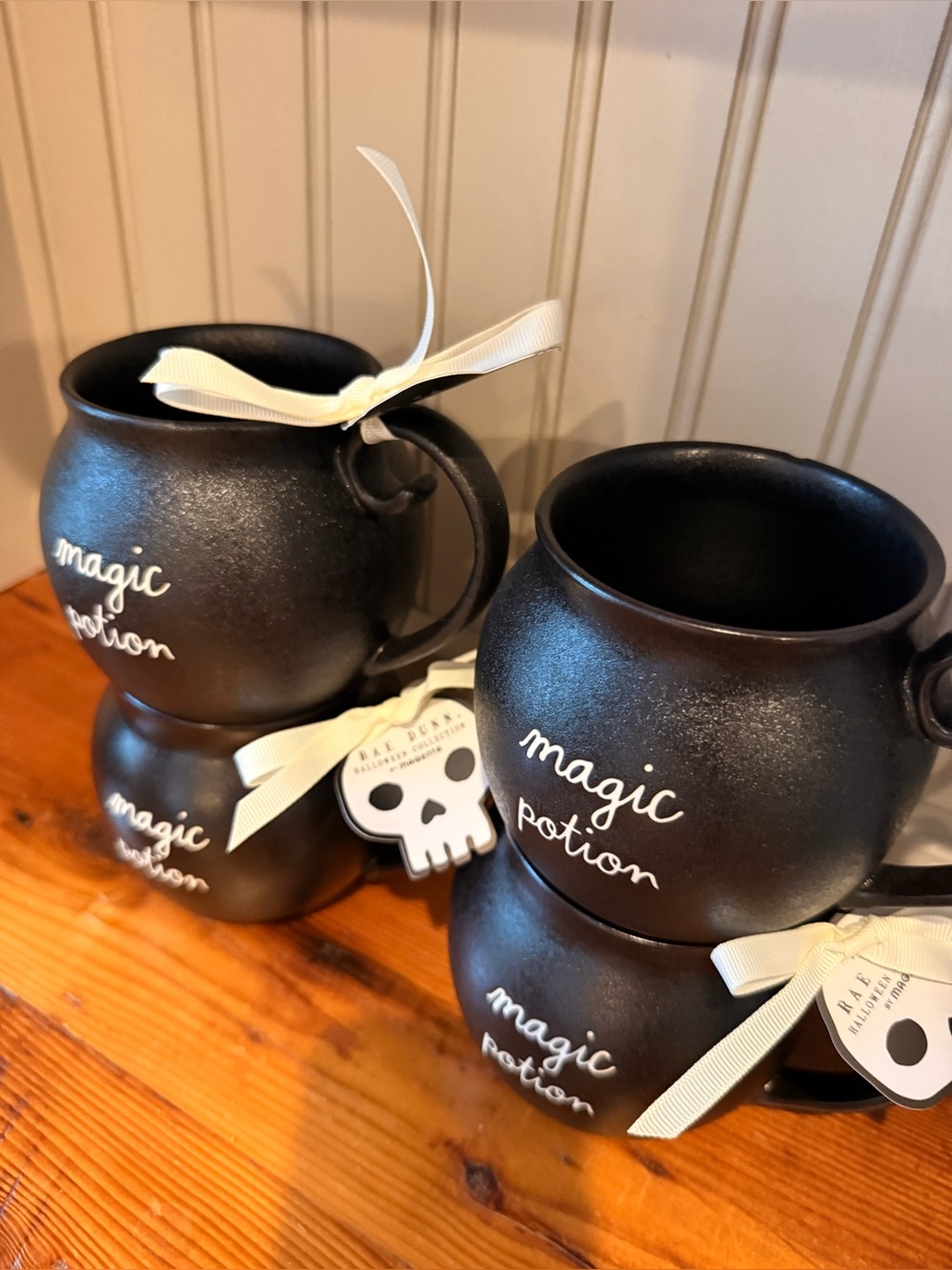 Rae Dunn Black 'magic potion' Ceramic Mugs - Set of 4 Witch Cauldron Halloween